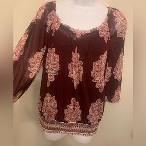 INC International Concepts 3/4 Sleeve Semi Sheer Top Sz Large